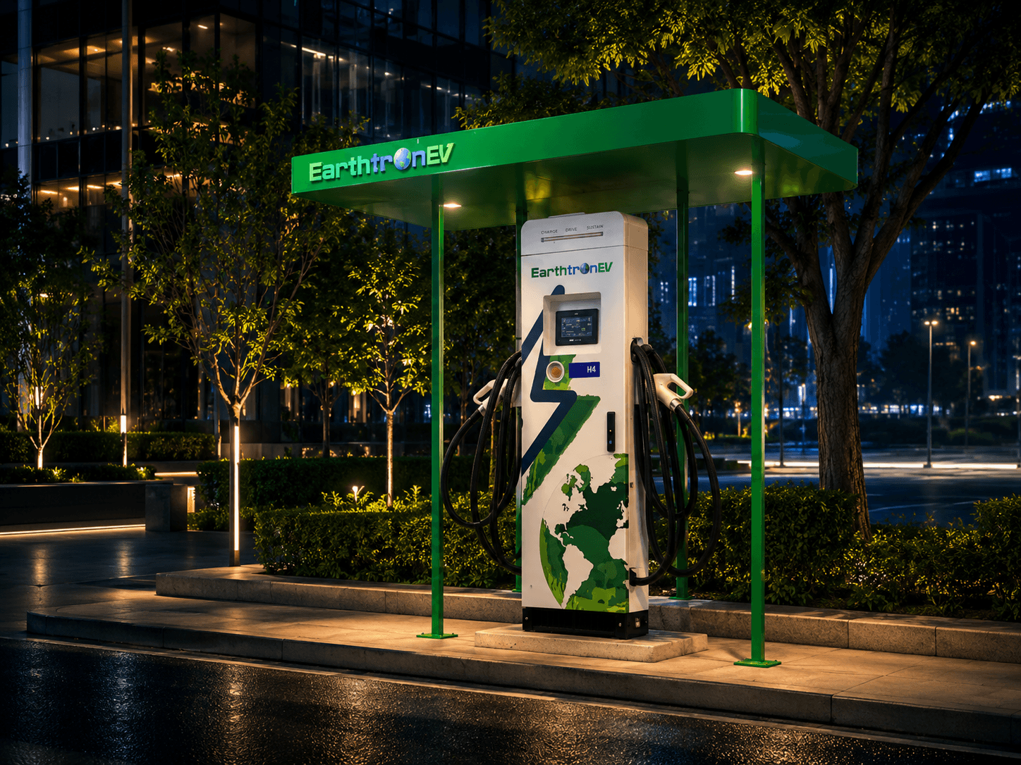 EarthtronEV charging station at night