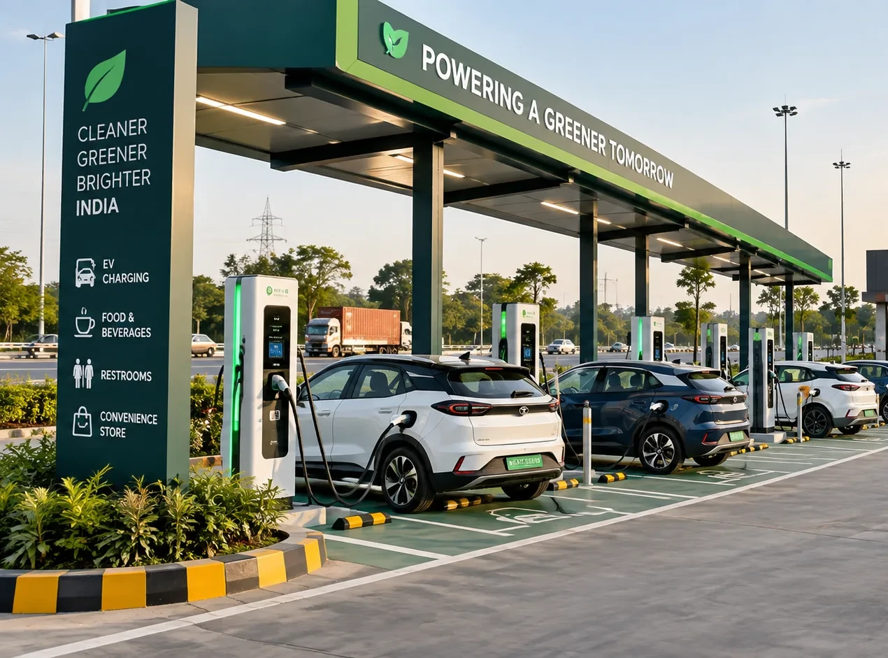 An EarthtronEV charging hub with vehicles charging